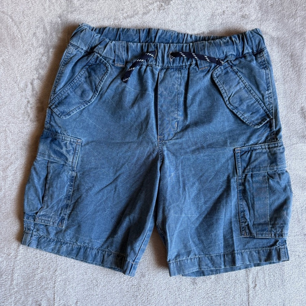 Polo Ralph Lauren Boys Blue Cotton Cargo Shorts Size 14 Elastic Waist Drawstring